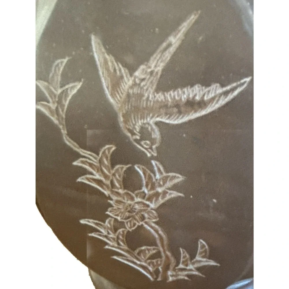 Signed Antique Chinese Asian Bronze Vase Urn Etched Birds Flower 10.5” X 7”